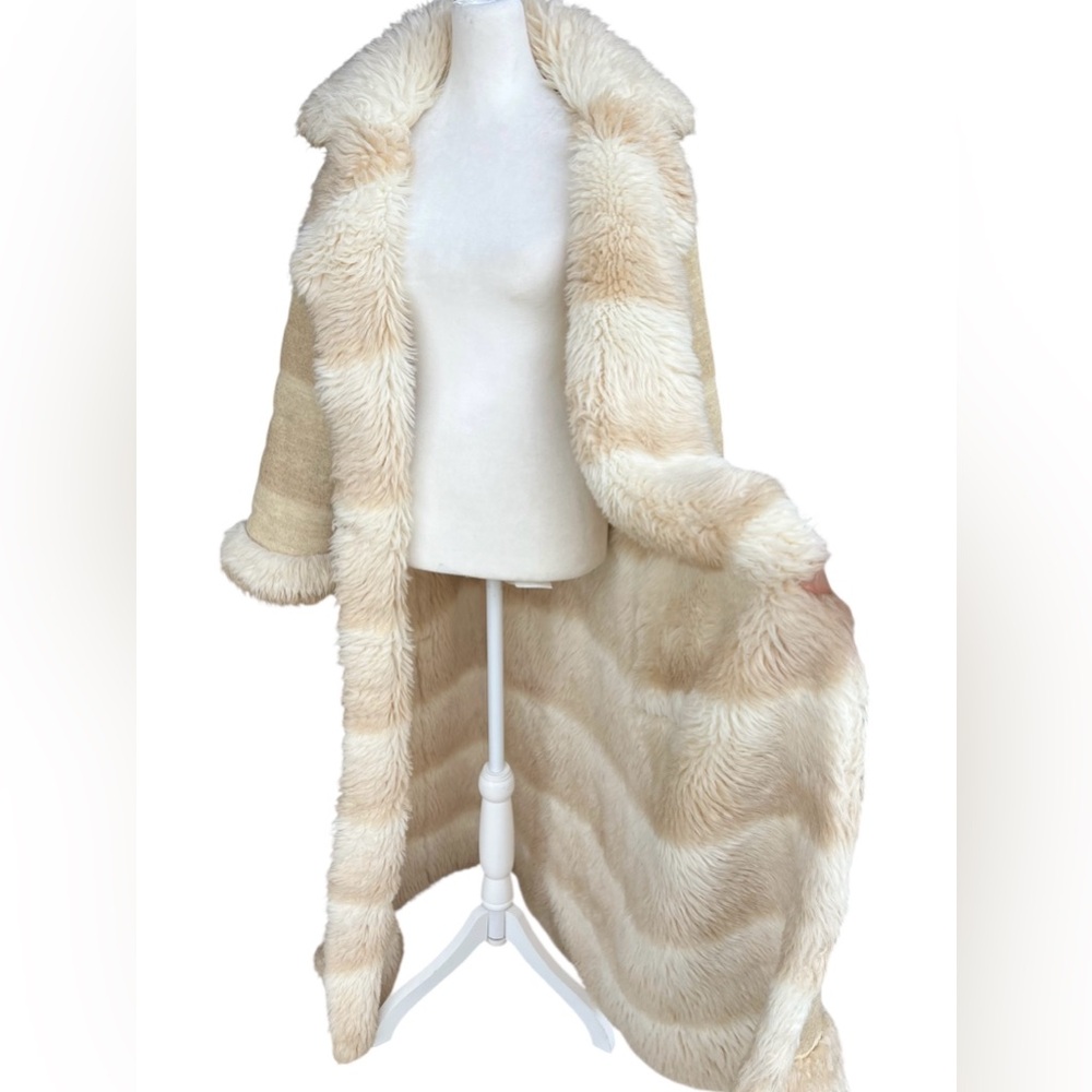 VTG Rare STAN HERMAN Lifestyle 70s Shearling Striped Pennylane Heavy Long Jacket - Picture 3 of 15